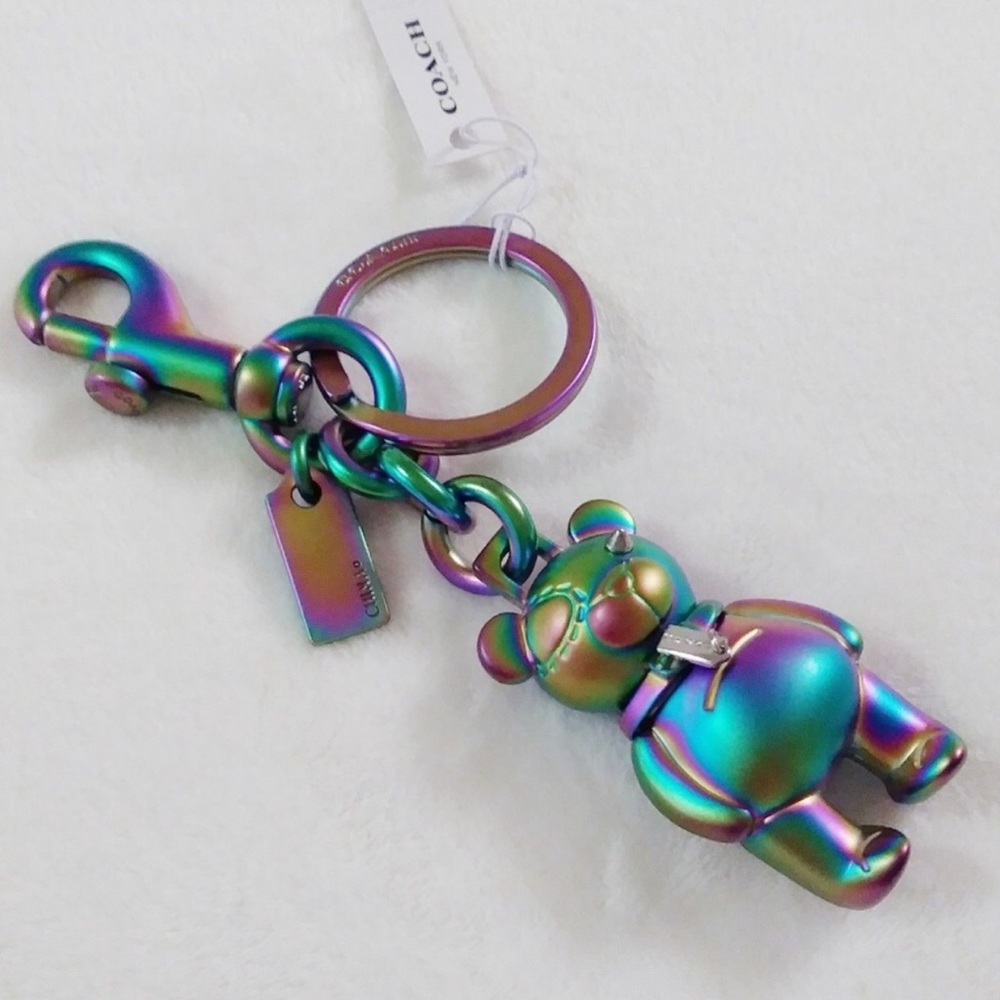 NWT! Coach Iridescent Teddy Bear Purse Charm Fob - Picture 4 of 4